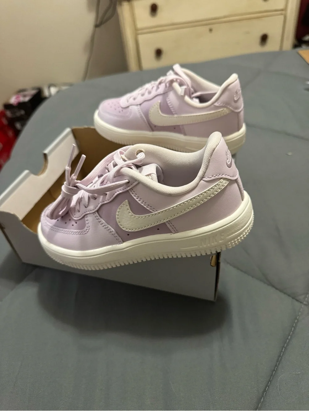 Nike Force 1 Kids Lavender Low-Top Sneakers with White Swoosh